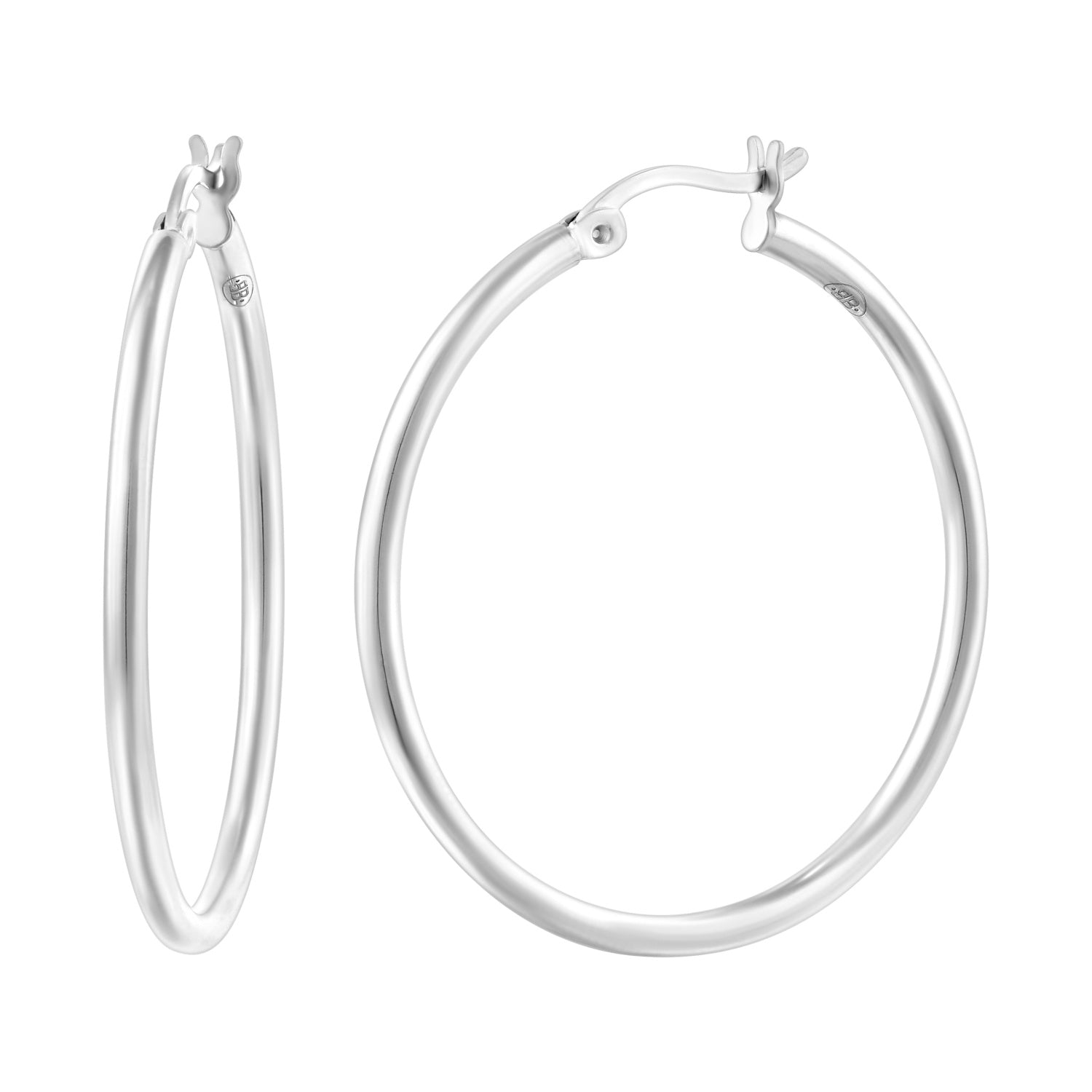 925 STERLING SILVER ROUND HOOP EARRINGS PLAIN 30.0 MM F31280