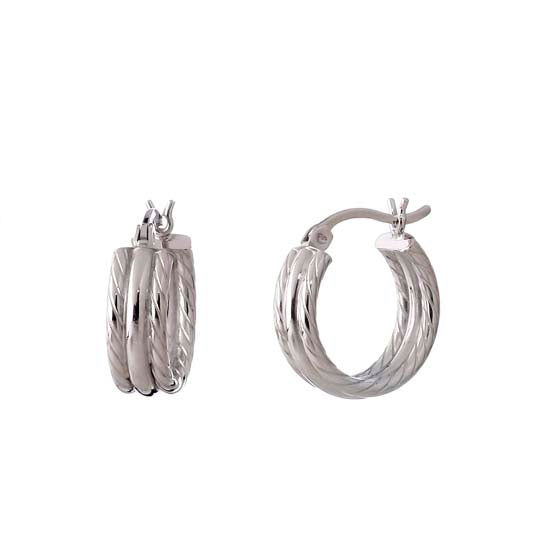 925 STERLING SILVER 15.0 MM. TWO ROPES AND ONE PLAIN TUBE HOOP EARRINGS F31487