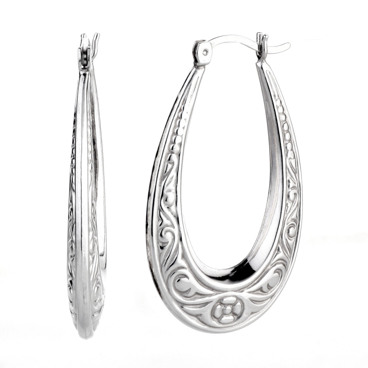 925 STERLING SILVER BACK TO BACK HOOP EARRINGS FILIGREE PATTERN F33787