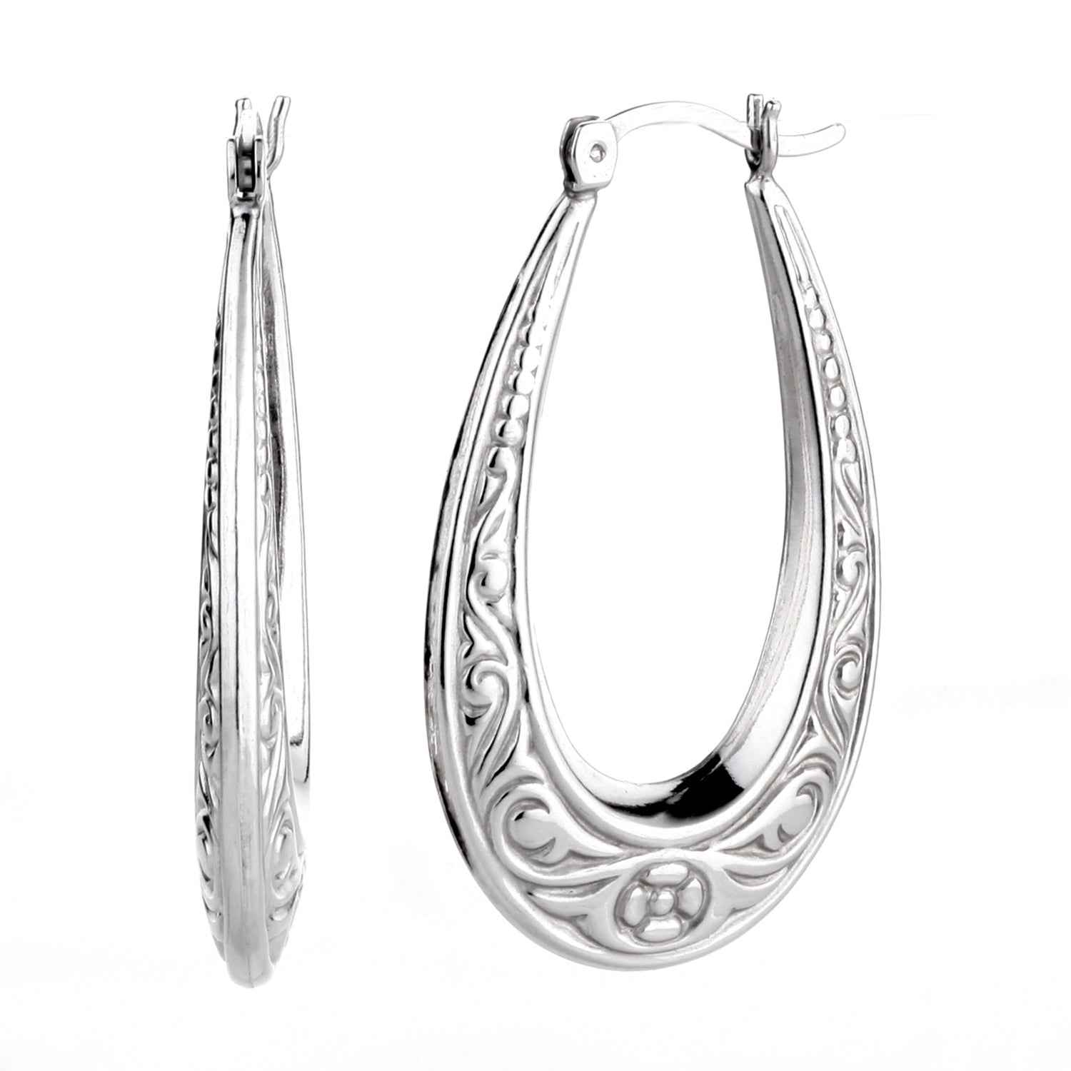 925 STERLING SILVER BACK TO BACK HOOP EARRINGS FILIGREE PATTERN F33787