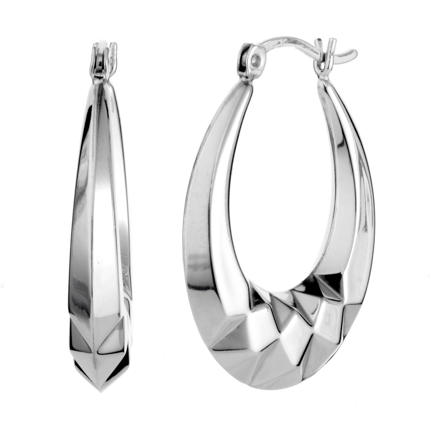 925 STERLING SILVER 25.0 MM. BACK TO BACK FACETED PATTERN CREOLE HOOP EARRINGS F33791