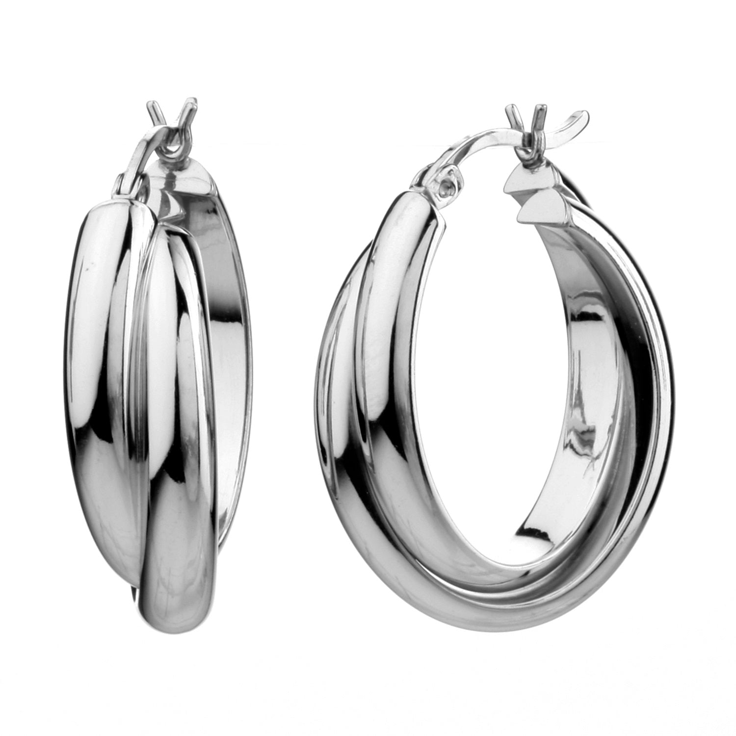 925 STERLING SILVER 25.0 MM. CROSSOVER HALF ROUND TUBE OVAL SHAPE HOOP EARRINGS F34746