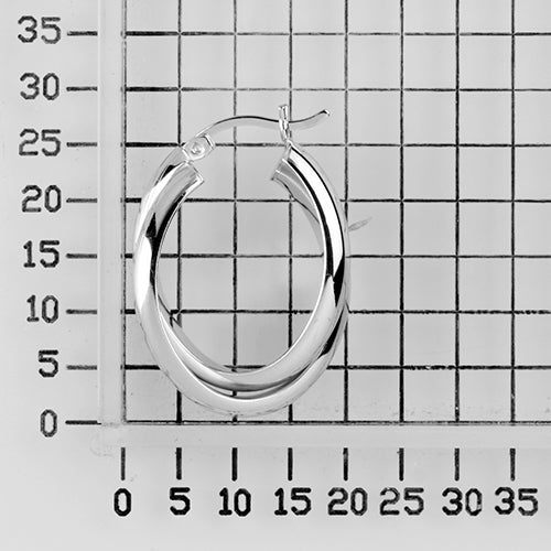 925 STERLING SILVER 25.0 MM. CROSSOVER HALF ROUND TUBE OVAL SHAPE HOOP EARRINGS F34746