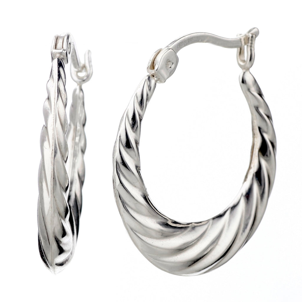 925 STERLING SILVER 20.0 MM. BACK TO BACK FAN PATTERN CREOLE HOOP EARRINGS F38633