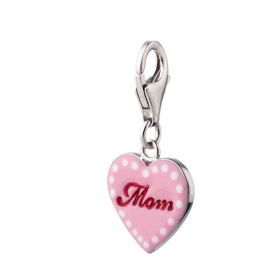 925 STERLING SILVER ENAMEL MOM HEART PENDANT CHARM F39155