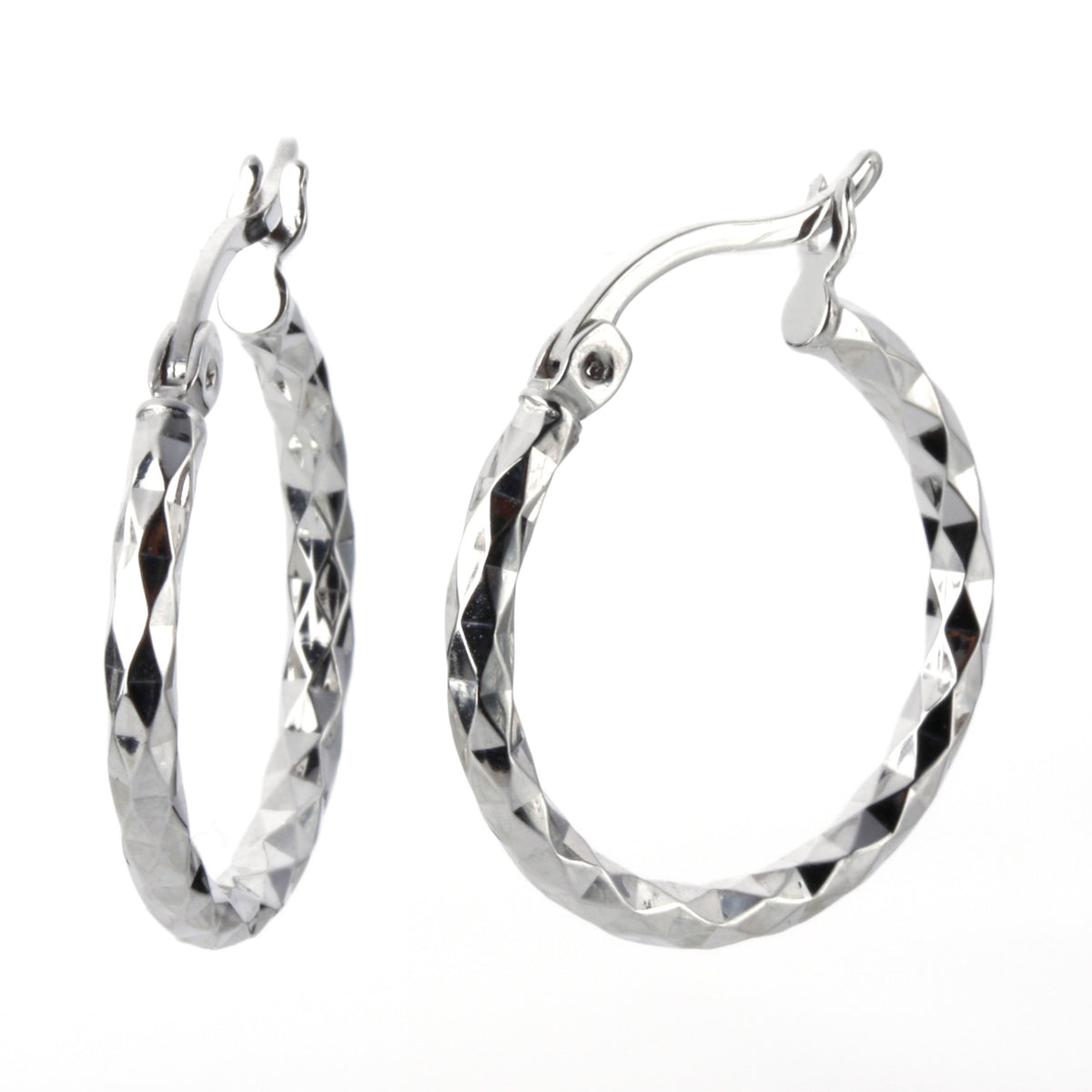 925 STERLING SILVER ROUND HOOP EARRINGS WITH DIAMOND CUT 20.0 MM F39569