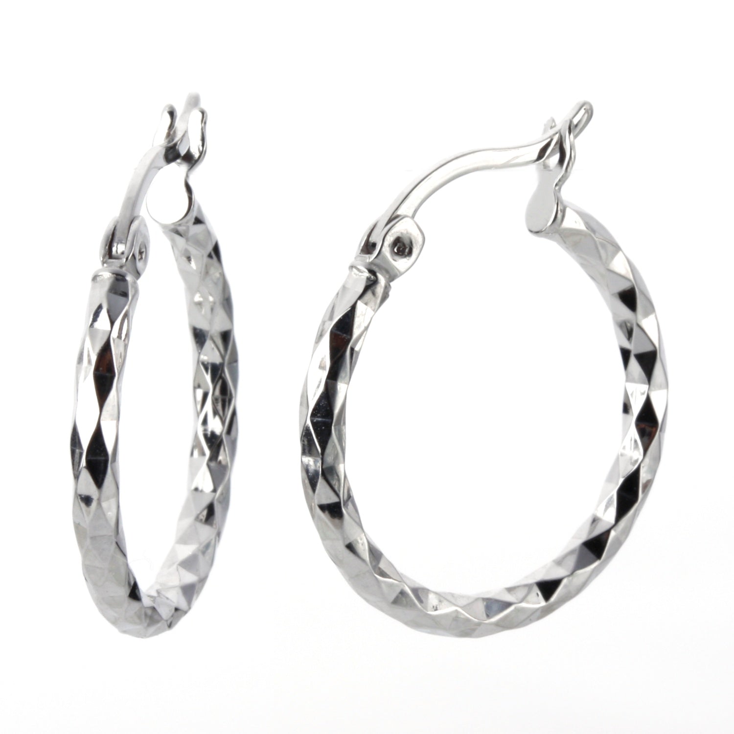 925 STERLING SILVER ROUND HOOP EARRINGS WITH DIAMOND CUT 20.0 MM F39569
