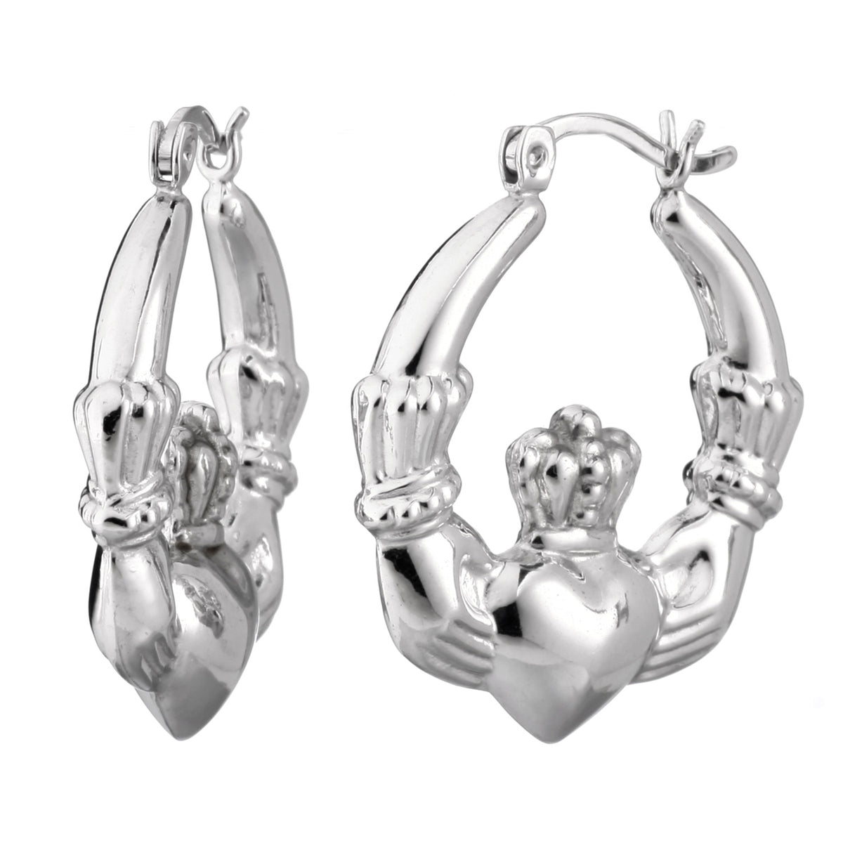 925 STERLING SILVER BACK TO BACK HOOP EARRINGS CLADDAGH SHAPE F40261