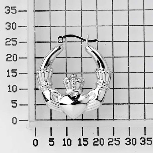 925 STERLING SILVER BACK TO BACK HOOP EARRINGS CLADDAGH SHAPE F40261