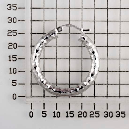 925 STERLING SILVER ROUND HOOP EARRINGS WITH DIAMOND CUT 25.0 MM F4160