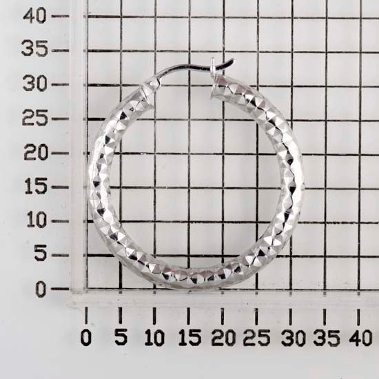 925 STERLING SILVER 30.0 MM. DIAMOND CUT ALL ROUND HOOP EARRINGS F4161