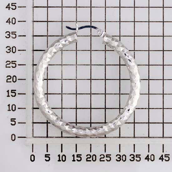 925 STERLING SILVER ROUND HOOP EARRINGS WITH DIAMOND CUT 35.0 MM F4162