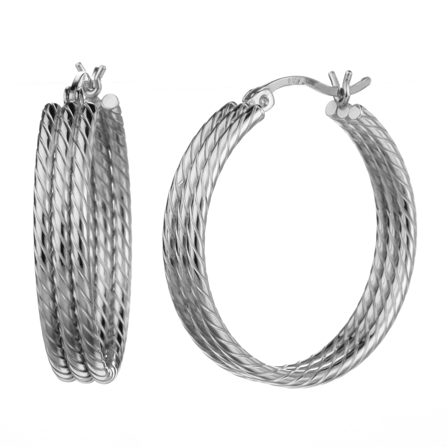 925 STERLING SILVER 30.0 MM. TRIPLE ROPES TUBE HOOP EARRINGS F41931