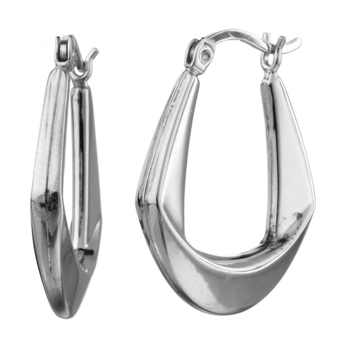 925 STERLING SILVER BACK TO BACK FOLDED PATTERN U SHAPE HOOP EARRINGS F42622