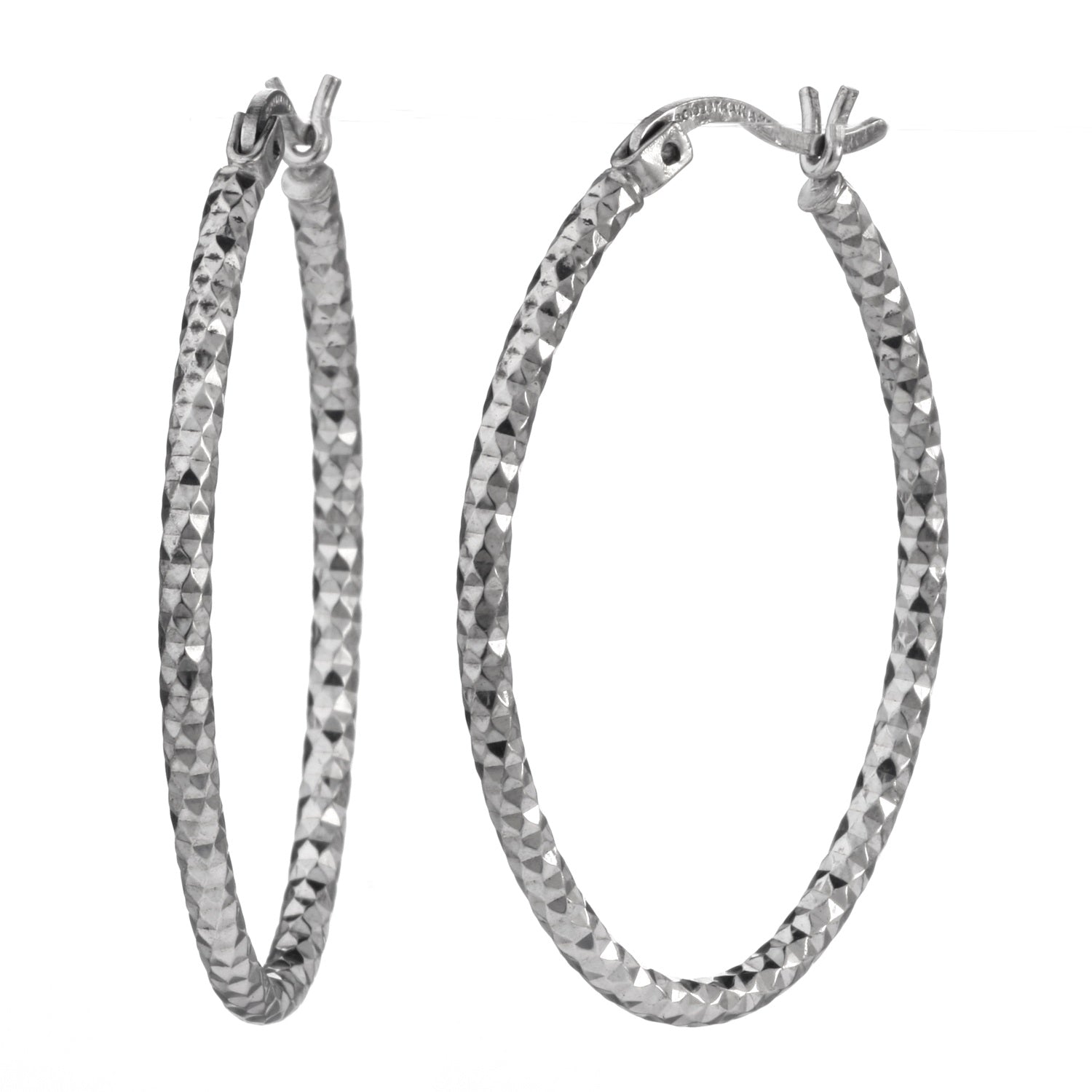 925 STERLING SILVER 35.0 MM. DIAMOND CUT TUBE OVAL SHAPE HOOP EARRINGS F43142