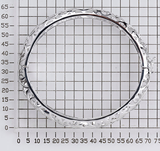 925 STERLING SILVER HEART FILIGREE HINGED BANGLE BRACELET F43179