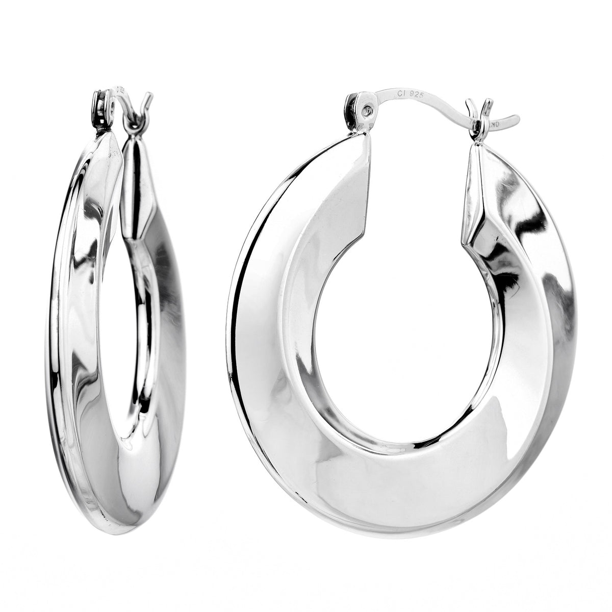 925 STERLING SILVER BACK TO BACK HALF ROUND FLAT HOOP EARRINGS F43320