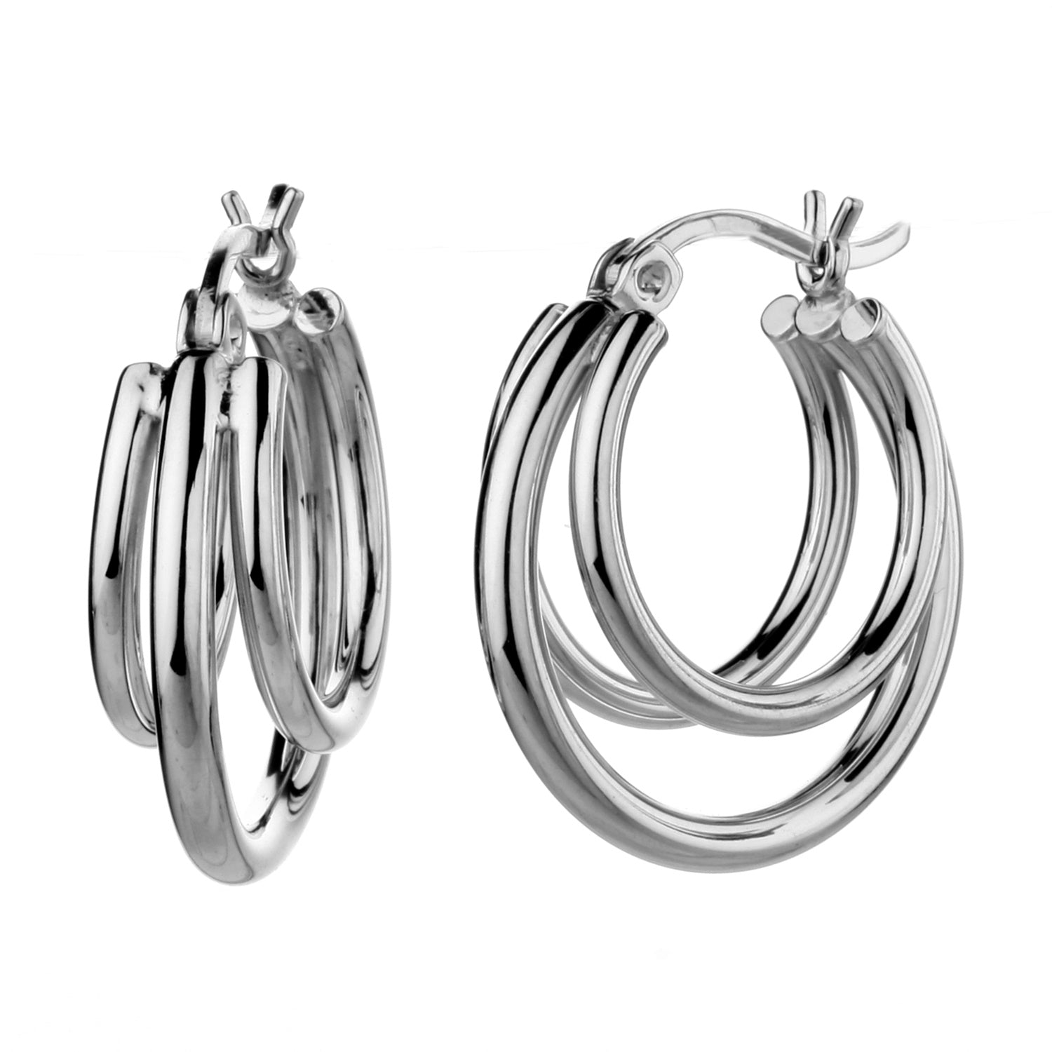 925 STERLING SILVER 20.0 MM. TRIPLE LINES IN LAYER TUBE HOOP EARRINGS F44809