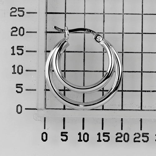 925 STERLING SILVER 20.0 MM. TRIPLE LINES IN LAYER TUBE HOOP EARRINGS F44809