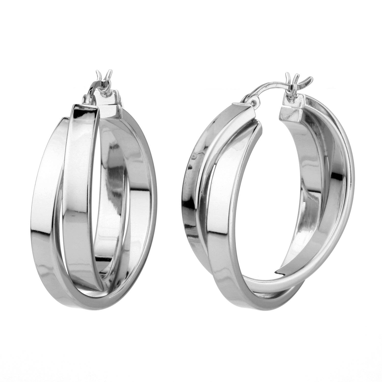 925 STERLING SILVER 30.0 MM. CROSSOVER RECTANGLE ROUND SHAPE HOOP EARRINGS F4491