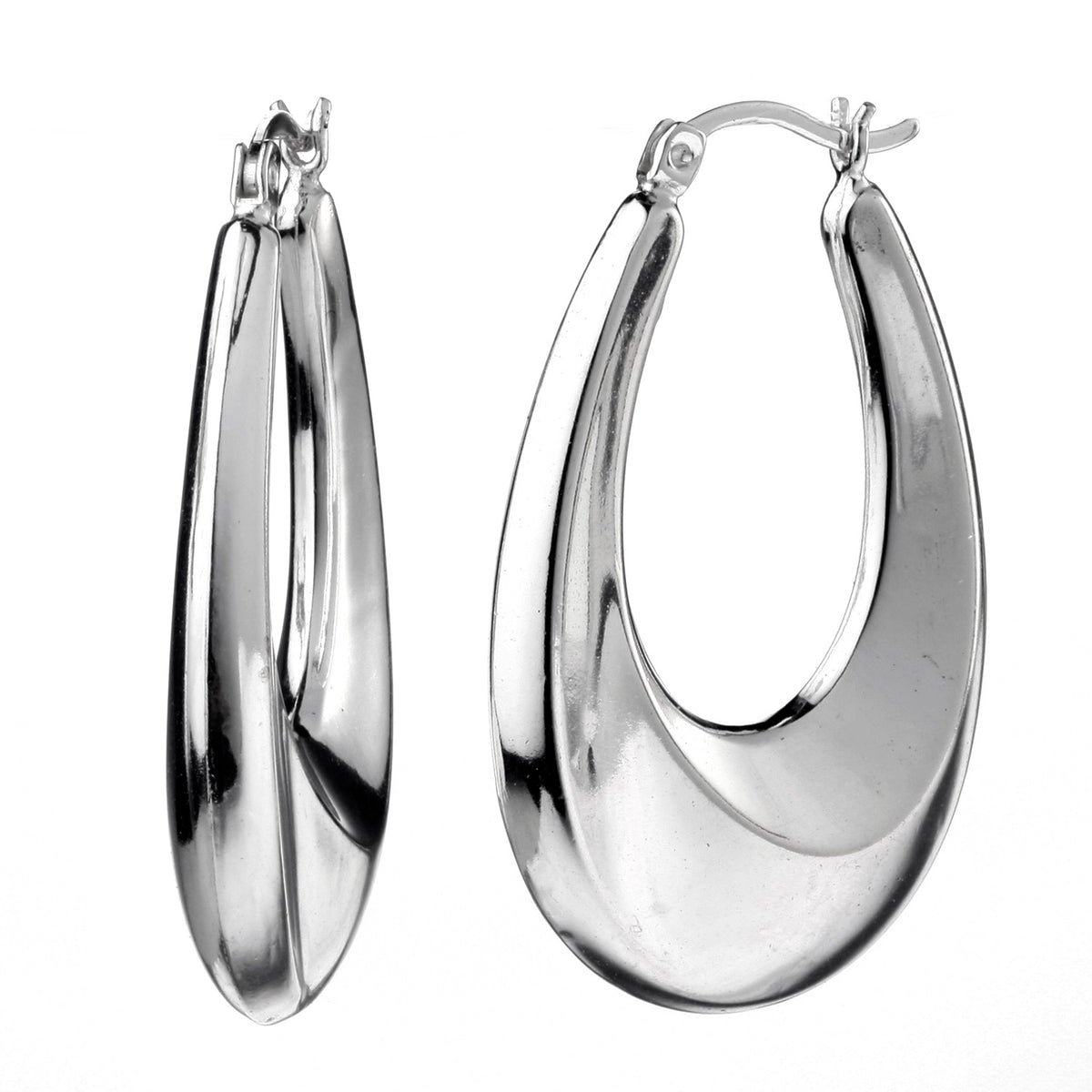925 STERLING SILVER BACK TO BACK CLASSIC OPEN OVAL SHAPE HOOP EARRINGS F45507