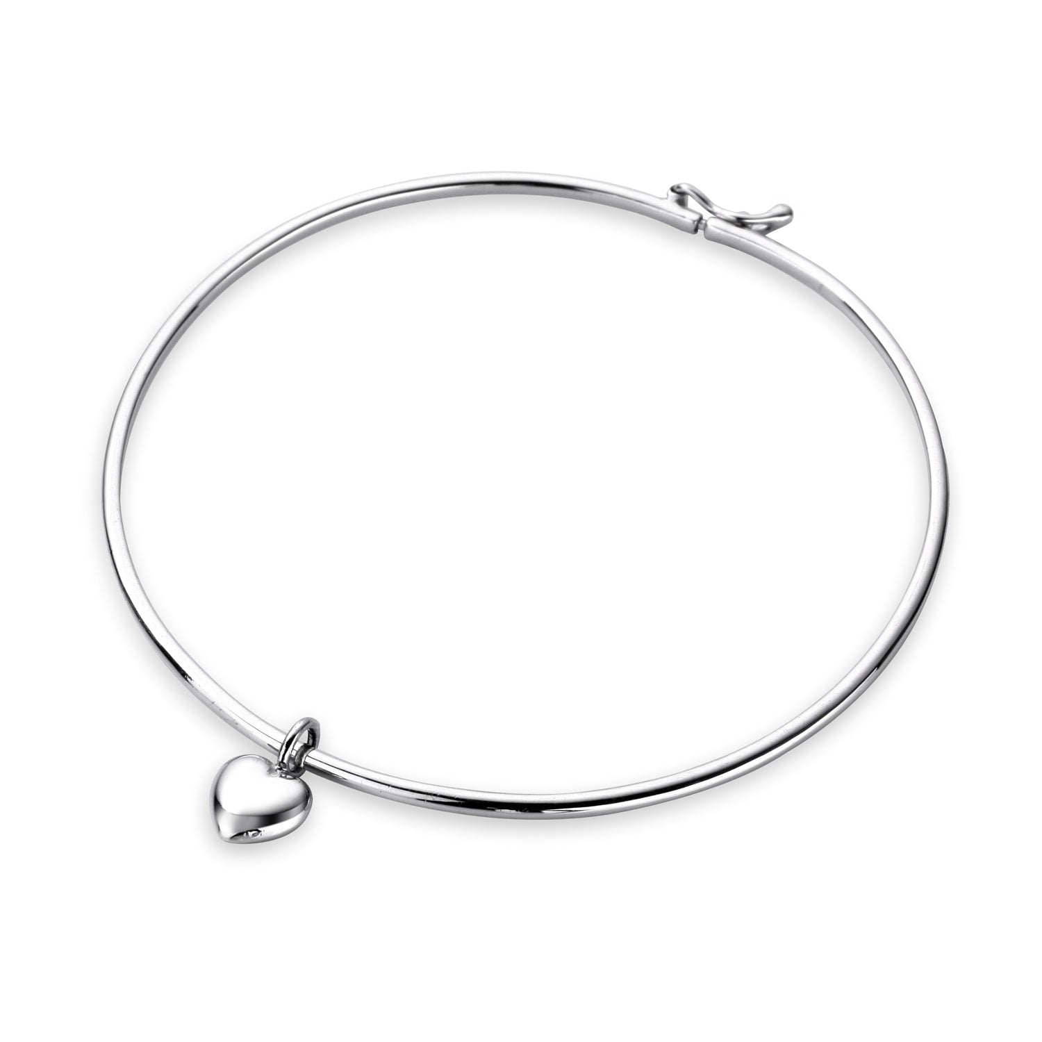 925 STERLING SILVER LITTLE HEART CHARM HINGED BANGLE BRACELET F46099