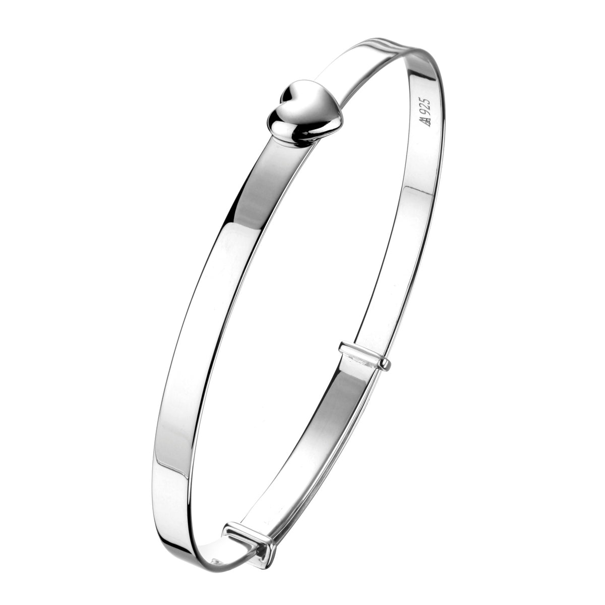 925 STERLING SILVER LITTLE HEART SLIDE LOCK BANGLE BRACELET F46438