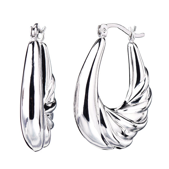 925 STERLING SILVER 25.0 MM. BACK TO BACK CROISSANT HOOP EARRINGS F46499