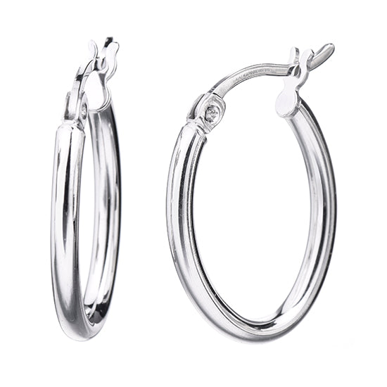 925 STERLING SILVER 15.0 MM. ROUND TUBE OVAL SHAPE HOOP EARRINGS F46955