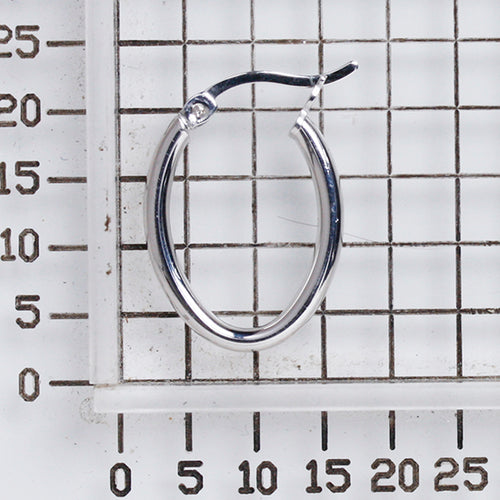 925 STERLING SILVER 15.0 MM. ROUND TUBE OVAL SHAPE HOOP EARRINGS F46955