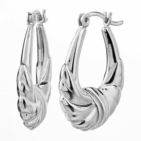 925 STERLING SILVER BACK TO BACK WAVY CURL HOOP CREOLE EARRINGS  F47133   