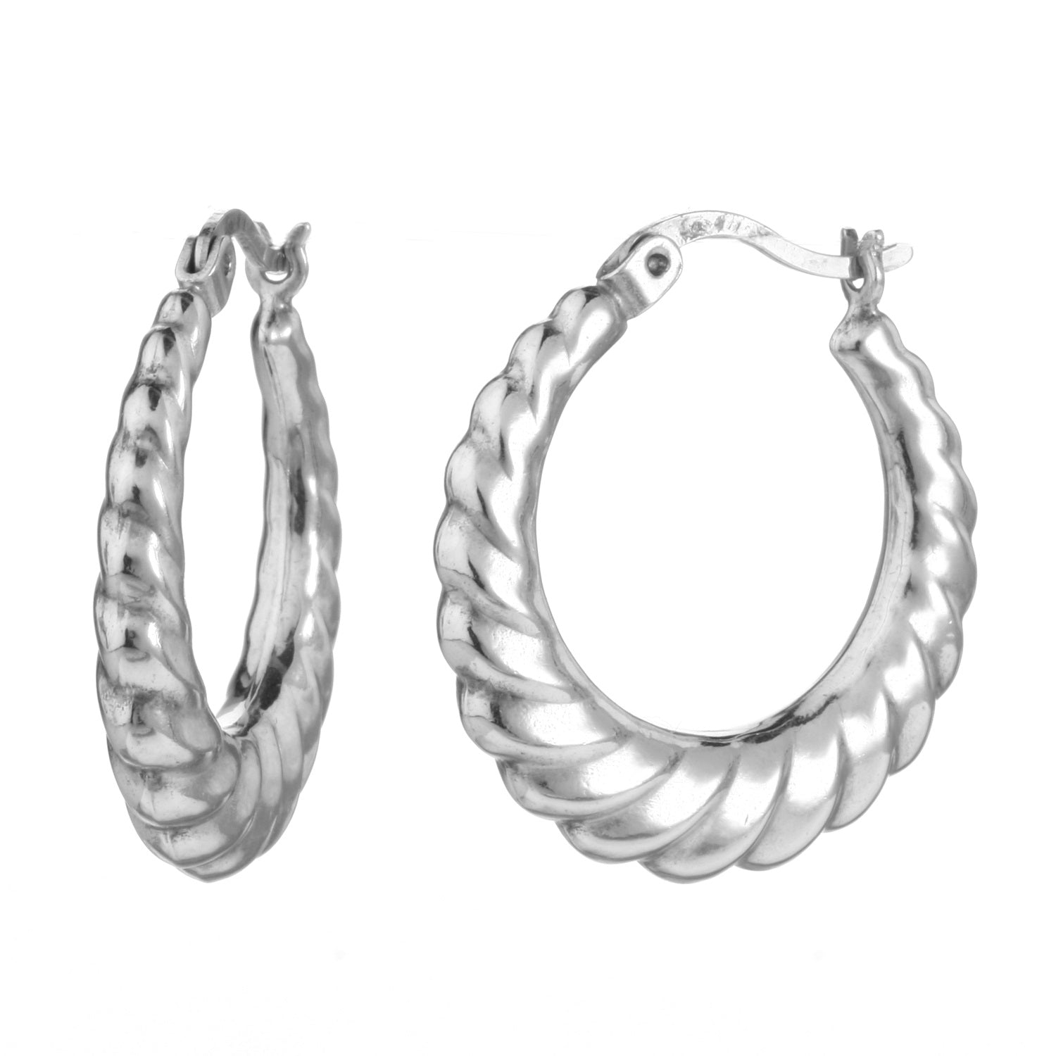 925 STERLING SILVER BACK TO BACK WAVED ALL ROUND SHAPE HOOP EARRINGS F47160