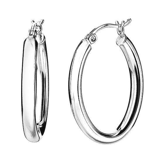 925 STERLING SILVER 25.0 MM. ROUND TUBE OVAL SHAPE HOOP EARRINGS F47172