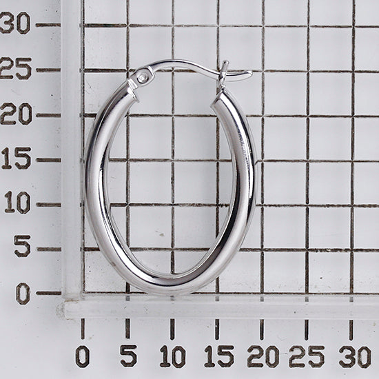 925 STERLING SILVER 25.0 MM. ROUND TUBE OVAL SHAPE HOOP EARRINGS F47172