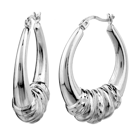925 STERLING SILVER BACK TO BACK CLASSIC DIAMOND CUT HOOP EARRINGS F47472