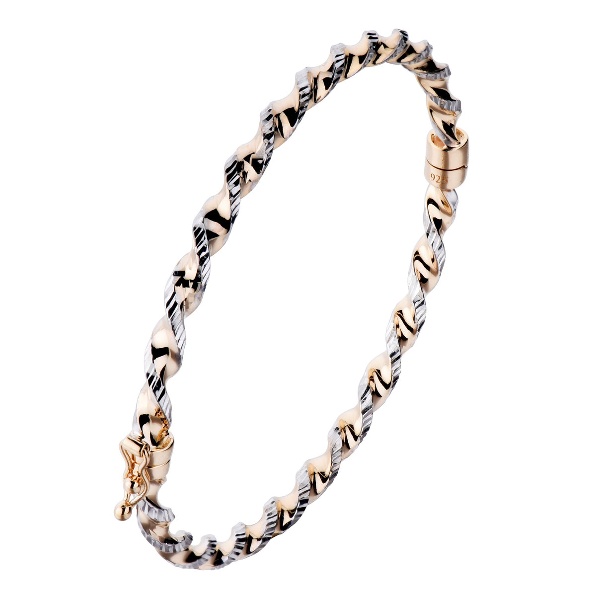 925 STERLING SILVER SPECIAL TWO TONE TWISTED ALL ROUND DIAMOND CUT HINGED BANGLE F47639