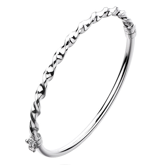 925 STERLING SILVER HALF TWISTED HALF PLAIN HINGED BANGLE