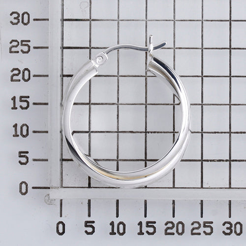 925 STERLING SILVER 25.0 MM. DOUBLE HALF ROUND TUBE HOOP EARRINGS F47968