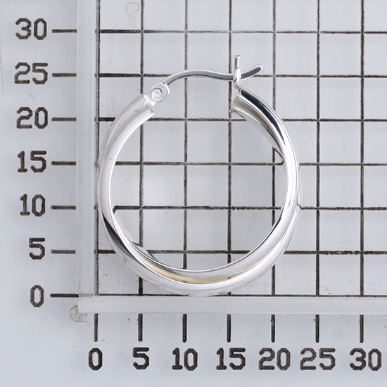 925 STERLING SILVER 25.0 MM. DOUBLE HALF ROUND TUBE HOOP EARRINGS F47968