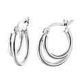 925 STERLING SILVER 15.0 MM. TWO LINES IN LAYER HOOP EARRINGS F48007