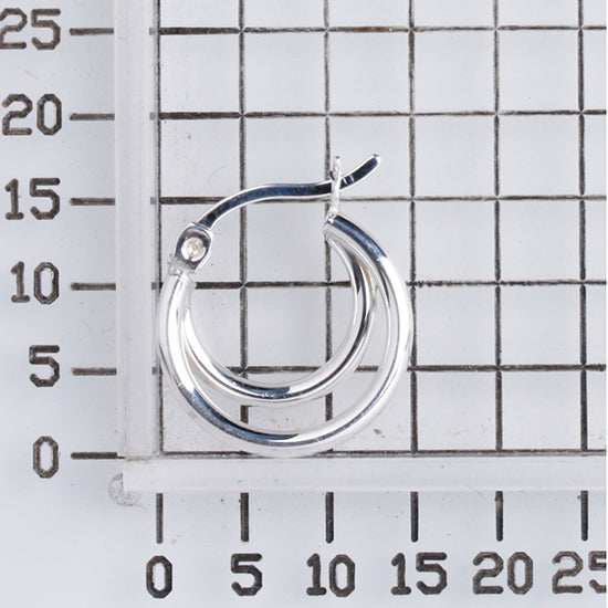 925 STERLING SILVER 15.0 MM. TWO LINES IN LAYER HOOP EARRINGS F48007