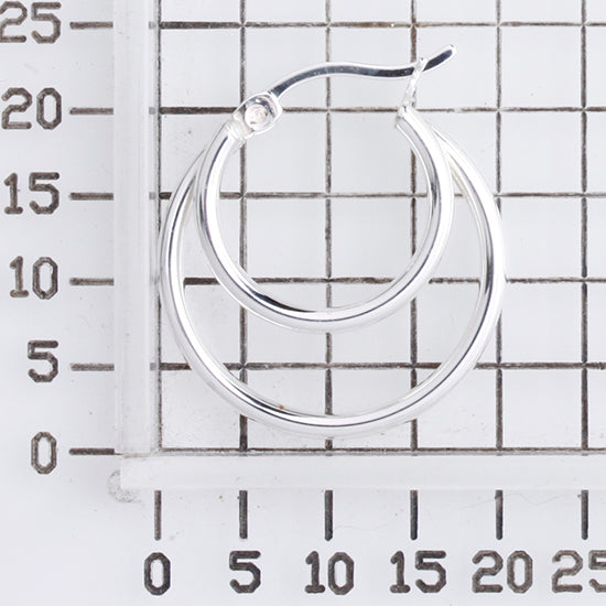 925 STERLING SILVER 20.0 MM. 2 LAYERS ROUND TUBE HOOP EARRINGS F48008