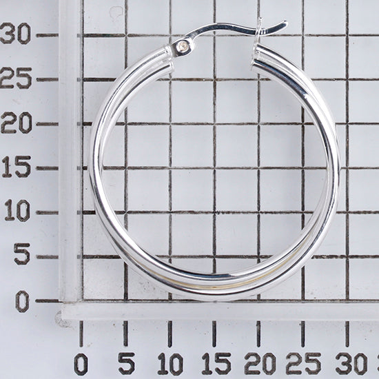 925 STERLING SILVER 30.0 MM. CROSSOVER DOUBLE ROUND HOOP EARRINGS F48011
