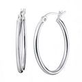 925 STERLING SILVER 25.0 MM. ROUND TUBE OVAL SHAPE HOOP EARRINGS F48013