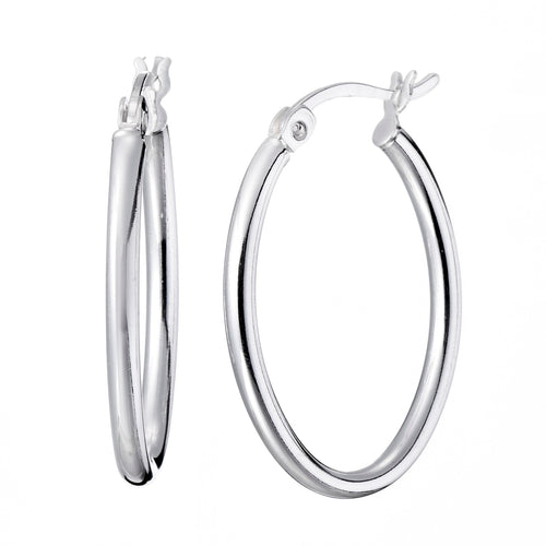 925 STERLING SILVER 25.0 MM. ROUND TUBE OVAL SHAPE HOOP EARRINGS F48013