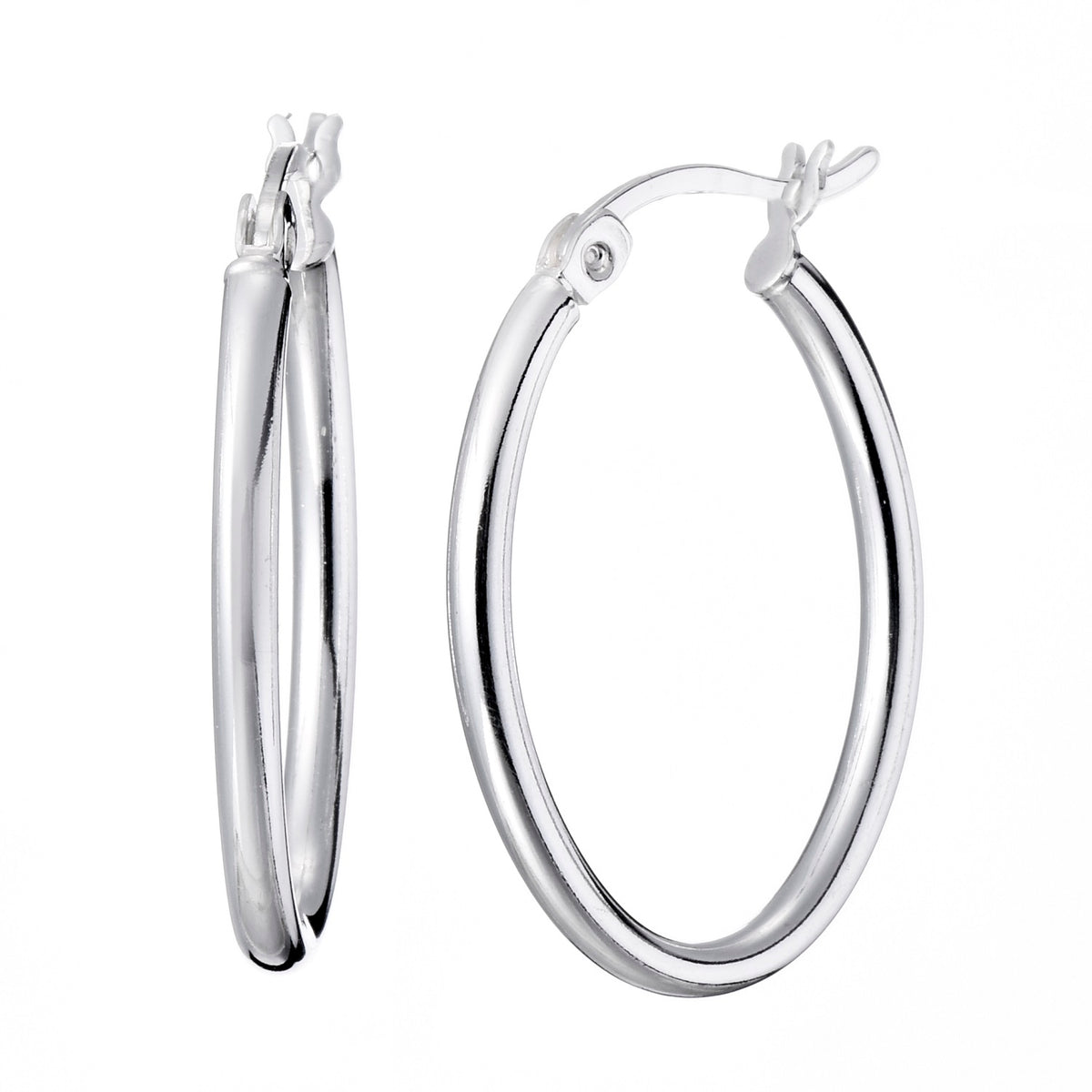 925 STERLING SILVER 25.0 MM. ROUND TUBE OVAL SHAPE HOOP EARRINGS F48013