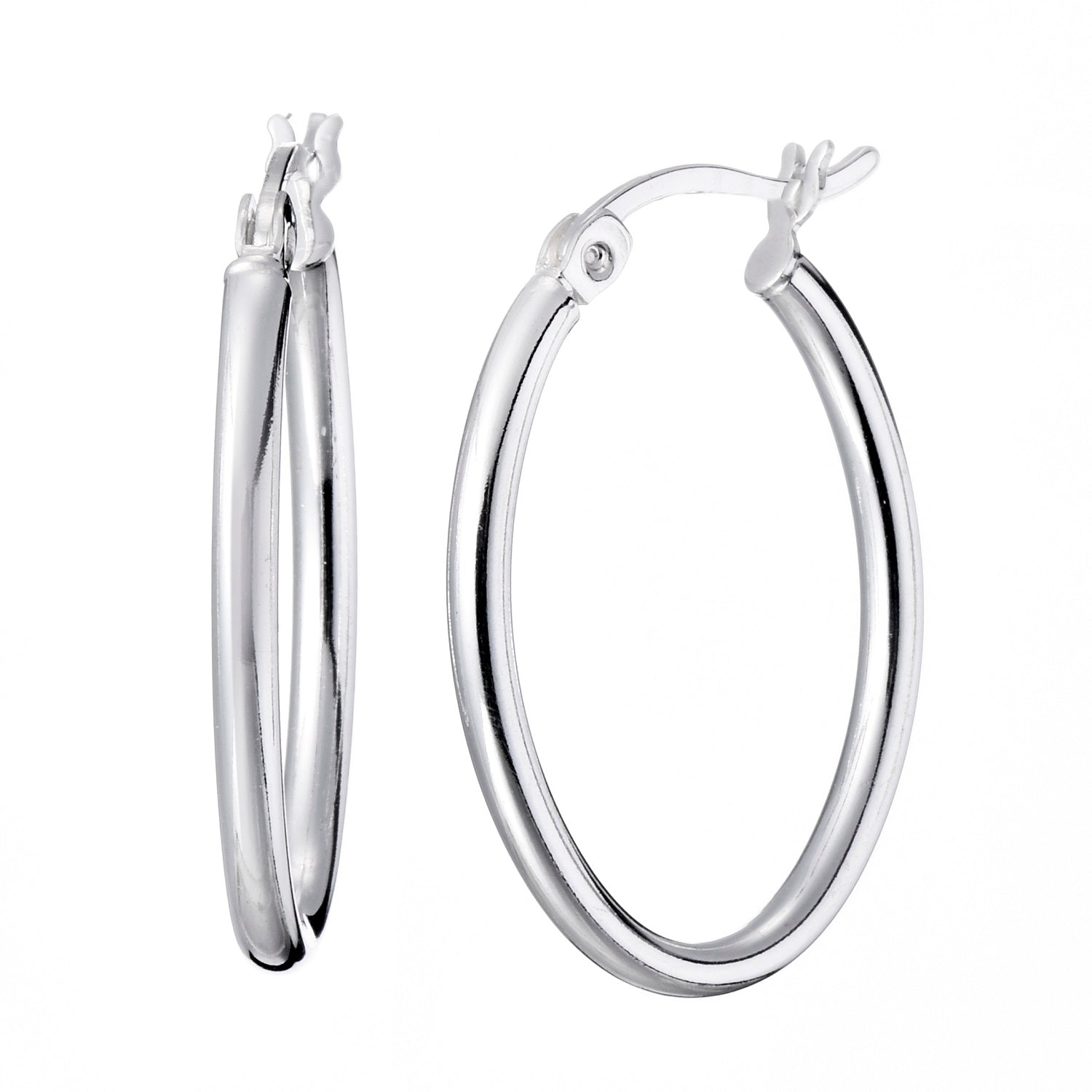 925 STERLING SILVER 25.0 MM. ROUND TUBE OVAL SHAPE HOOP EARRINGS F48013