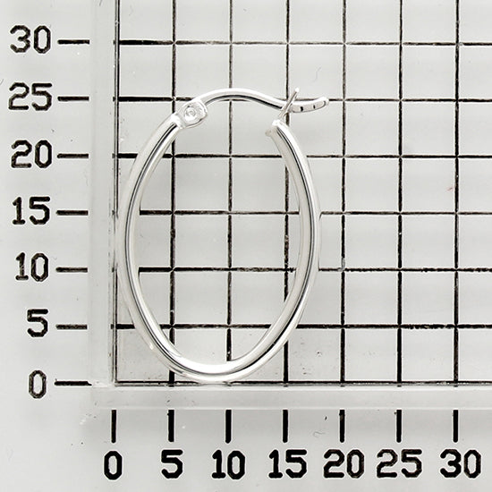 925 STERLING SILVER 25.0 MM. ROUND TUBE OVAL SHAPE HOOP EARRINGS F48013