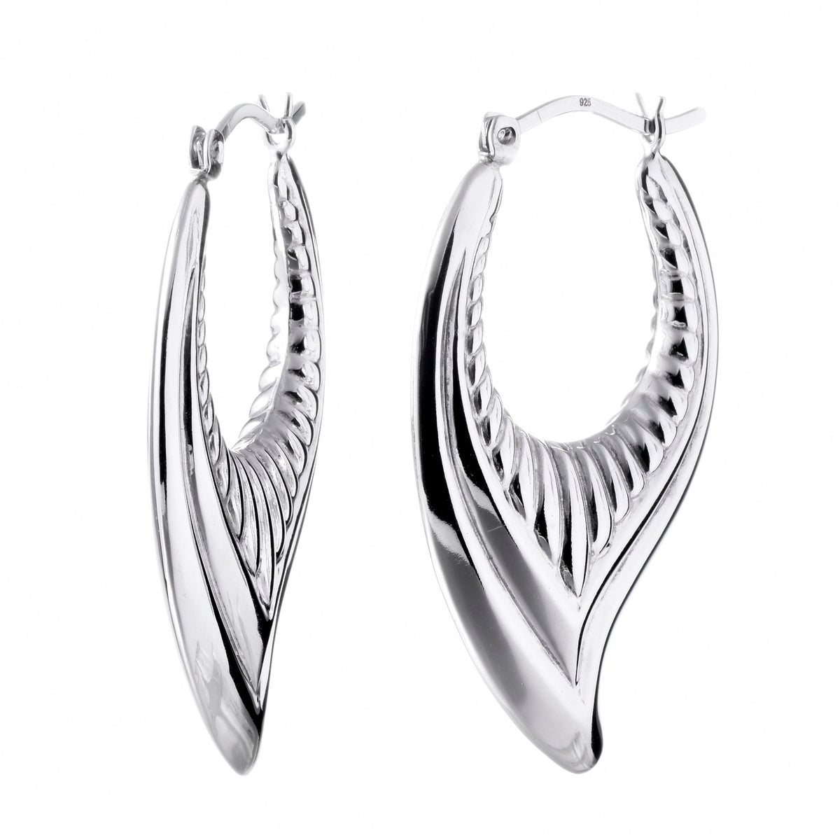 925 STERLING SILVER BACK TO BACK LEAF SHAPE HOOP EARRINGS F48774