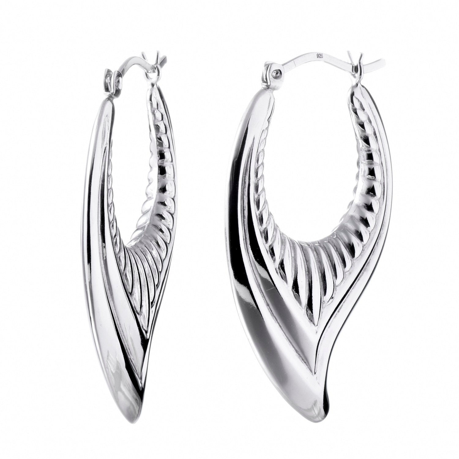 925 STERLING SILVER BACK TO BACK LEAF SHAPE HOOP EARRINGS F48774